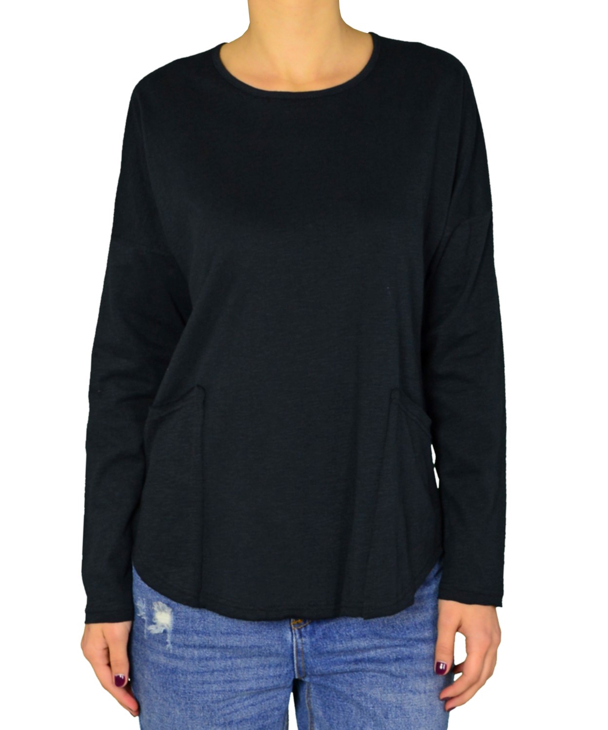 Γυναικεία μακρυμάνικη μπλούζα Lipsy μαύρη τσέπες 2170102C